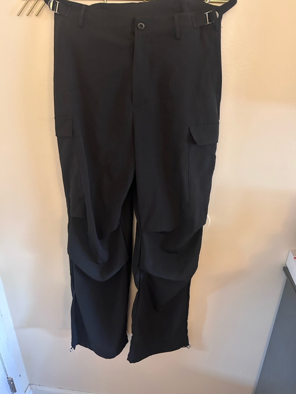 Black Women's Cargo Trousers with Adjustable Waist